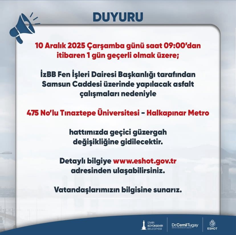 İzmir’de Otobüs Hattında Geçici Güzergâh Değişikliği Olacak. Hangi Otobüs Hattında Değişime Gidilecek