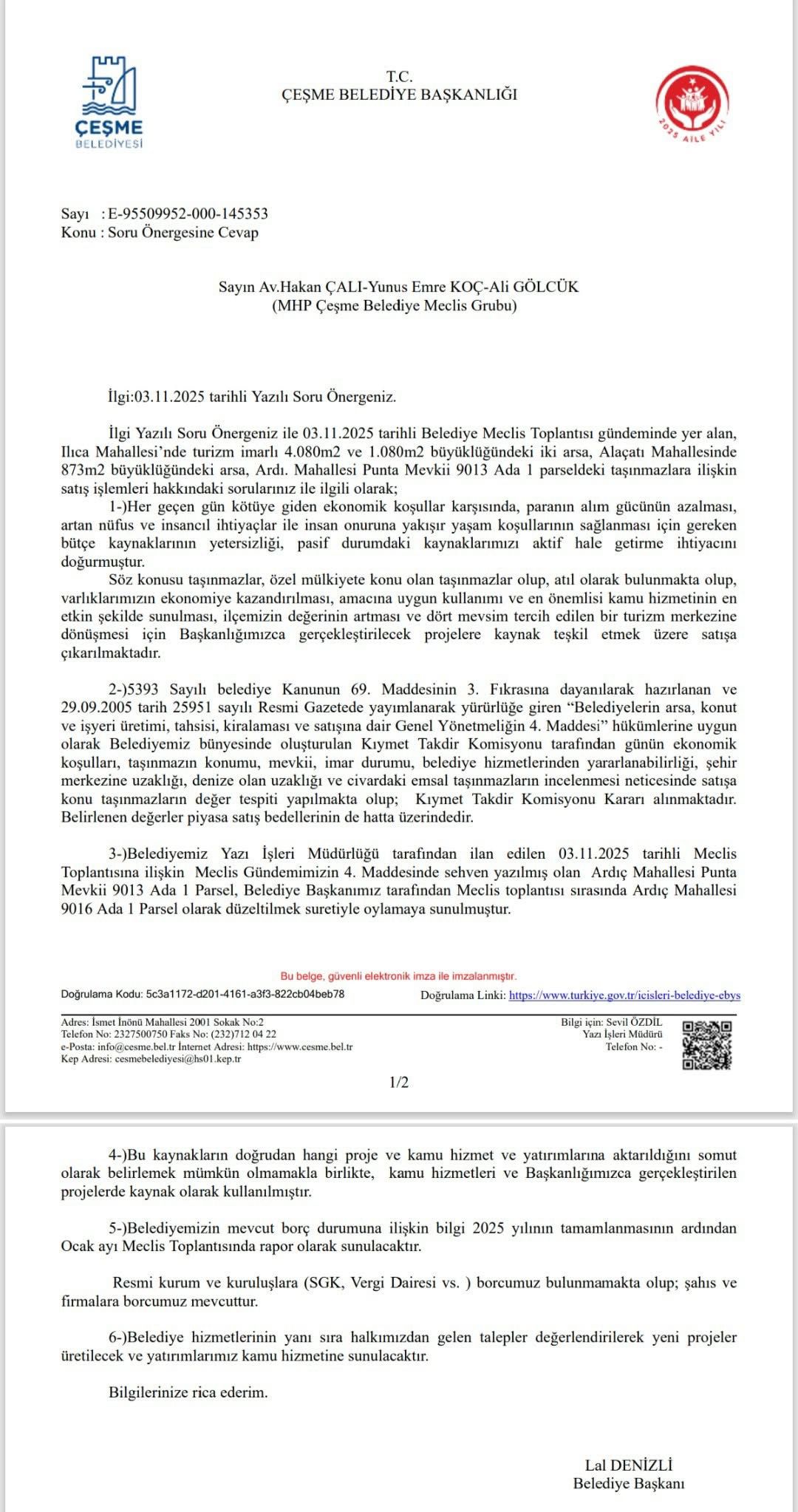 Mhp Çeşme Meclis Grubu’ndan Arsa Satışları Tepkisi (1)