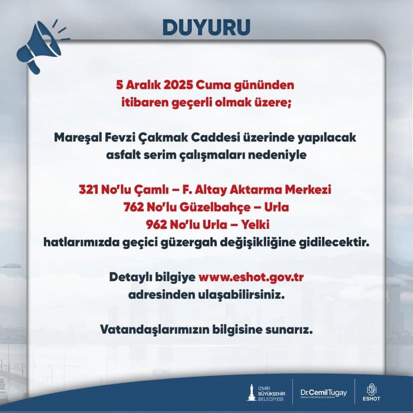 Urla Ve Güzelbahçe’de Otobüs Güzergahları Değişiyor