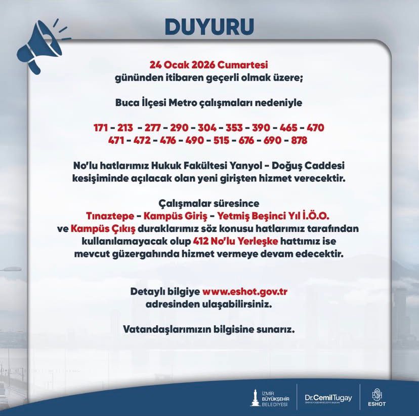 Bu Hatları Kullananlar Dikkat! Buca’da Geçici Güzergah Değişikliği