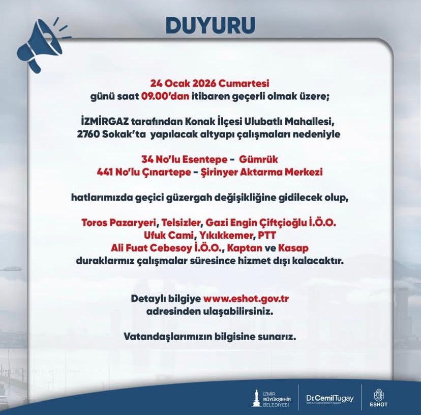 Eshot Duyurdu Bazı Duraklar Hizmet Dışı Kalacak-2