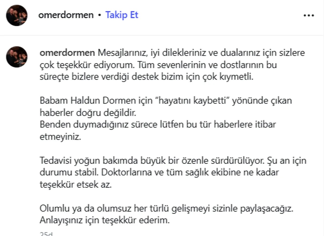 Haldun Dormen Öldü Mü Oğlundan Açıklama Geldi