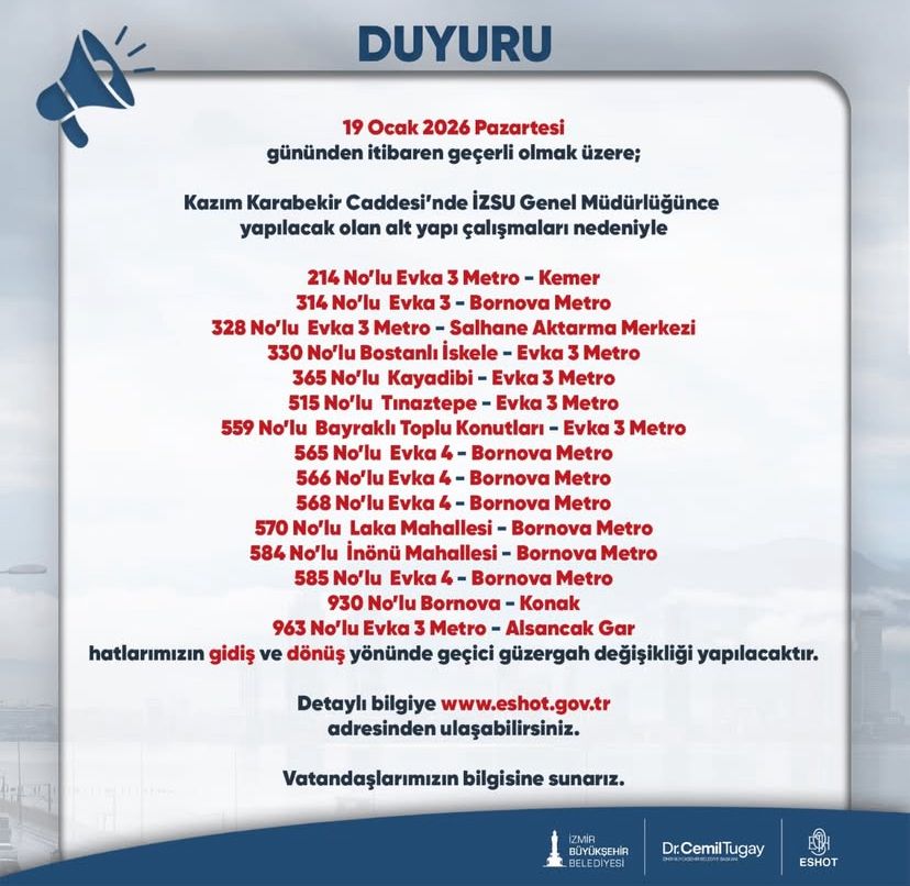 İzmir’de ulaşımı etkileyecek çalışma: Çok sayıda ESHOT hattında geçici güzergâh değişikliği