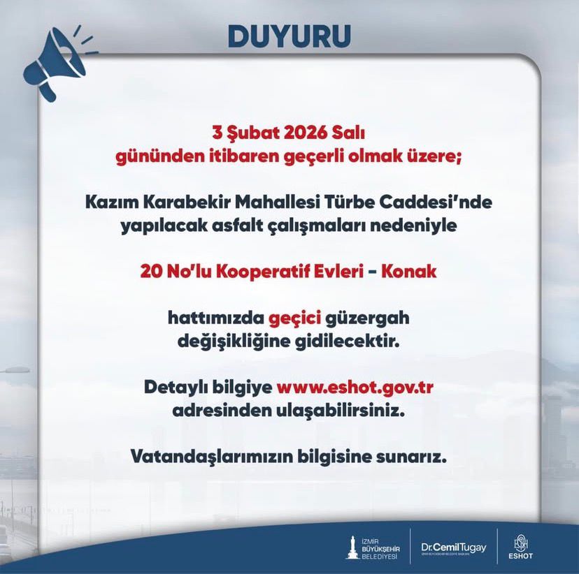 Eshot Duyurdu 3 Şubat’tan Itibaren Geçerli Olacak!-1-1