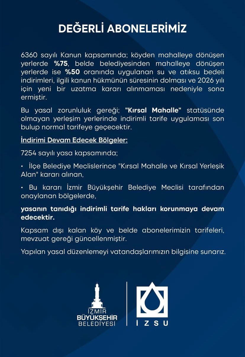 İzmir Büyükşehir Belediyesi Ve İzsu, Su Ve Atıksu Tarifelerinde Uzun Süredir Uygulanan Indirimlerle Ilgili Önemli Bir Duyuru Yaptı.