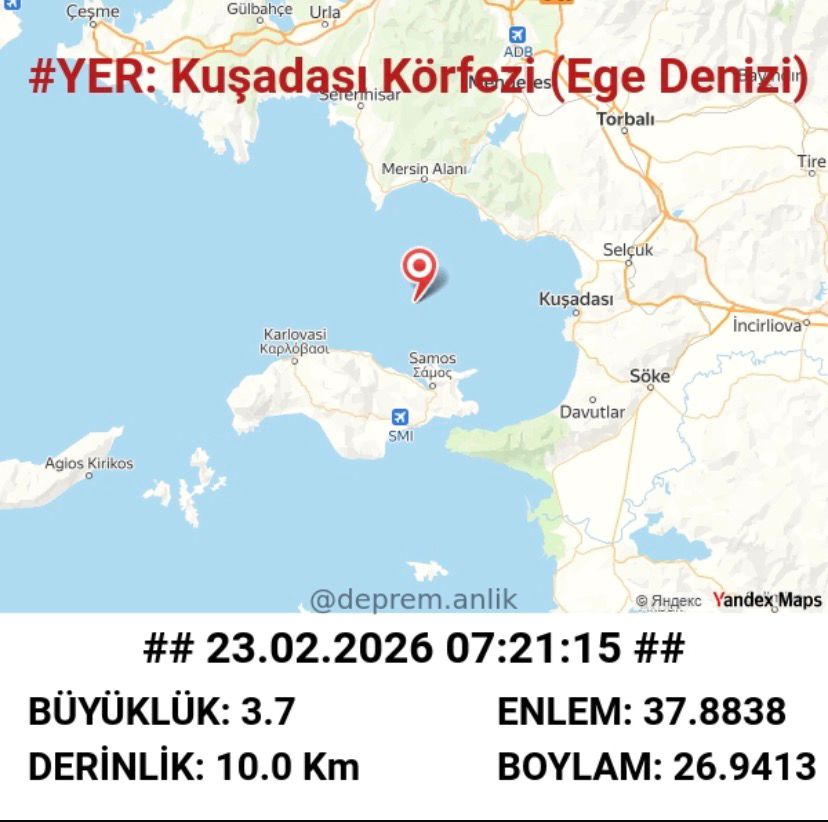Ege Denizi’nde sabah saatlerinde meydana gelen deprem, İzmir ve Aydın çevresinde hissedildi.