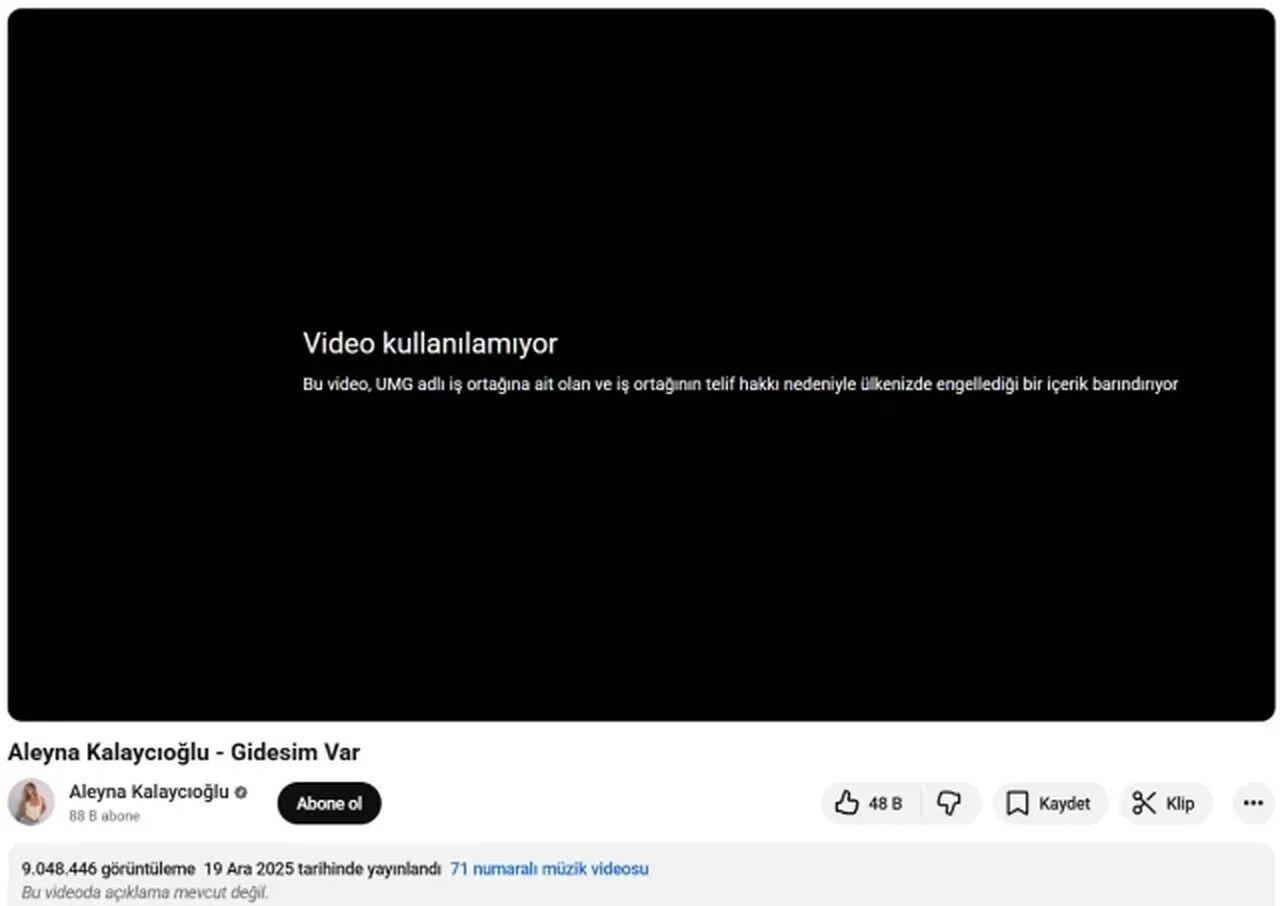 Aleyna Kalaycıoğlu’nun 'Gidesim Var' Şarkısı Youtube’dan Kaldırıldı (1)