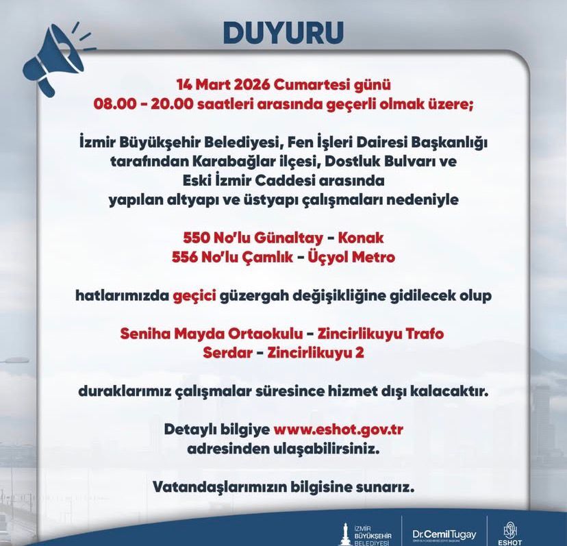 Eshot Duyurdu Karabağlar’da Otobüsler Farklı Yoldan Gidecek