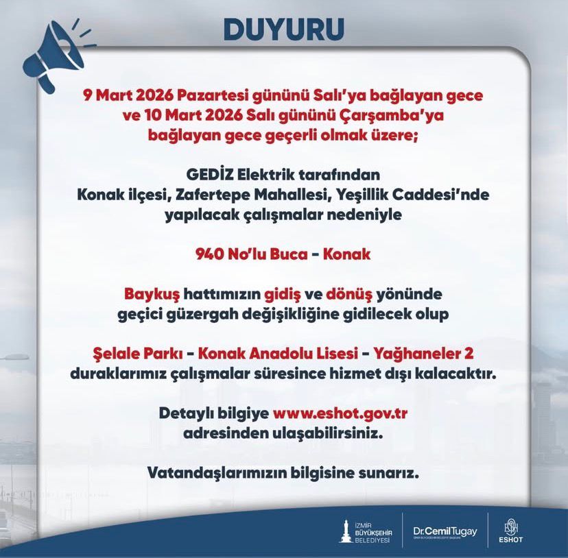 İzmir’de otobüs hattında gece düzenlemesi