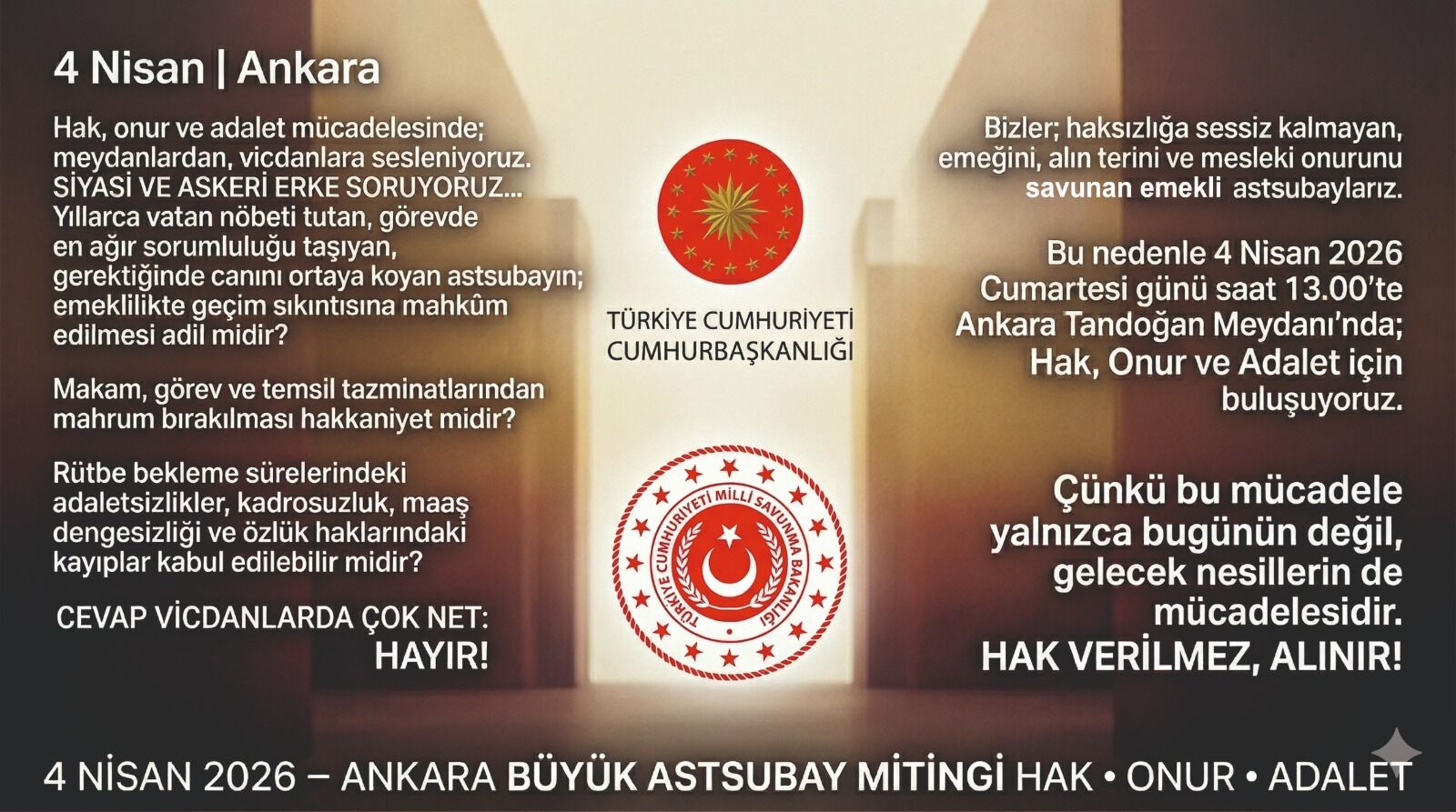 4 Nisan 2026’da Ankara Tandoğan’da Deniz Şehitleri anılacak, ardından emekli astsubaylar hak ve taleplerini kamuoyuyla paylaşacak.