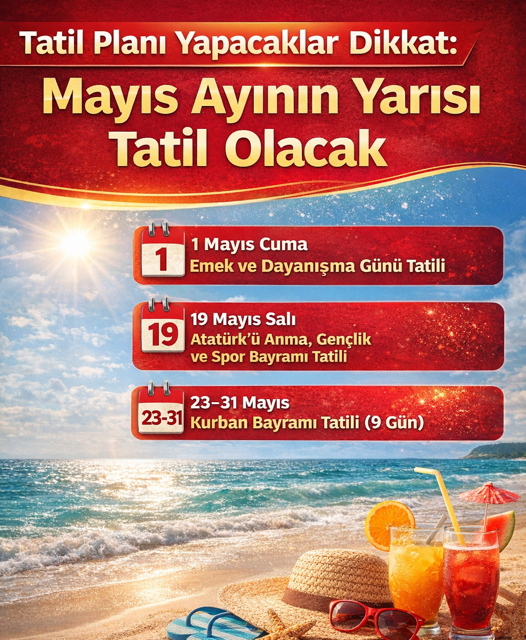 Tatil planı yapacaklar dikkat: Mayıs ayının yarısı tatil olacak