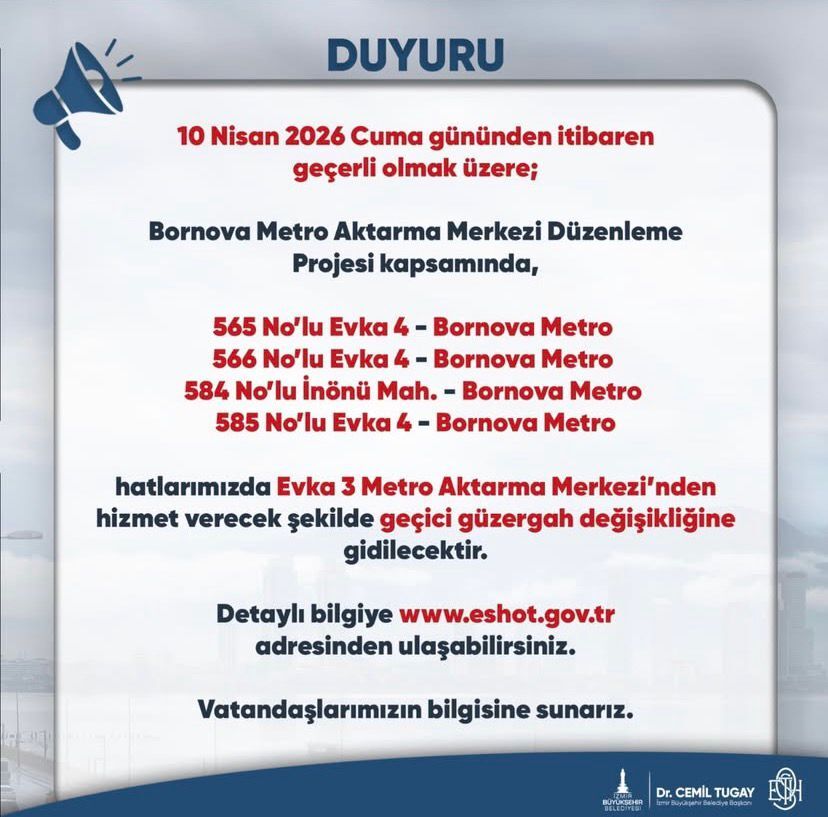 ESHOT duyurdu: Bornova’da güzergahlar değişiyor
