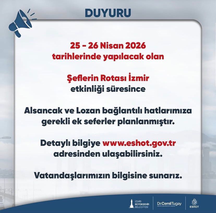 İzmir Büyükşehir Belediyesi bünyesinde hizmet veren ESHOT Genel Müdürlüğü, kentte düzenlenecek olan dev gastronomi etkinliği için ulaşım önlemlerini artırdı.