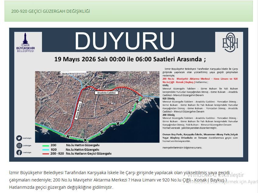 19 Mayis Güzergah Deği̇şi̇kli̇ği̇