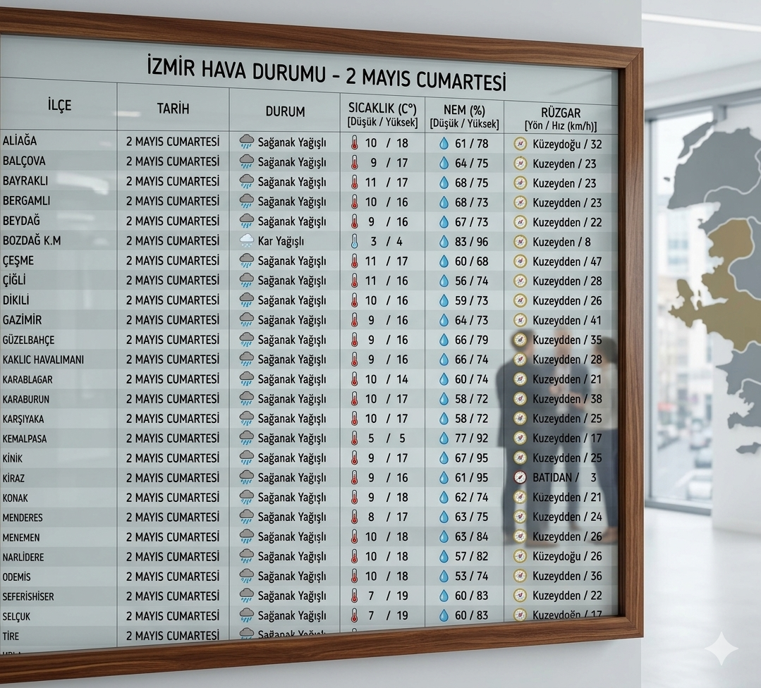 2 Mayıs Cumartesi Günü İzmir Genelinde Hava Durumu Olumsuz Seyredecek.