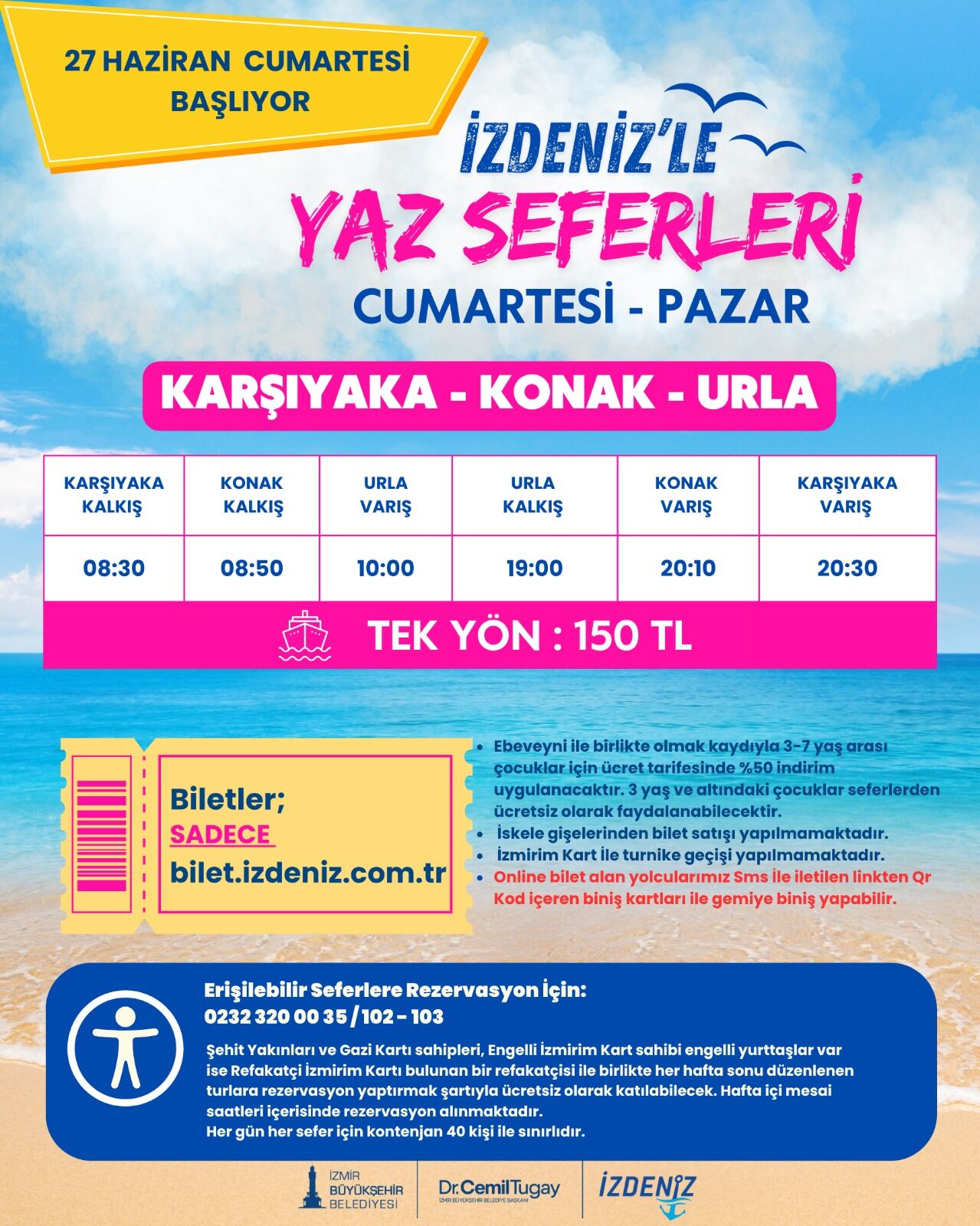 İzmir Büyükşehir Belediyesi’nin deniz ulaşım şirketi İZDENİZ AŞ, yaz sezonunda kentin gözde sayfiye noktalarına düzenlediği günübirlik seferlere yeniden başlıyor.