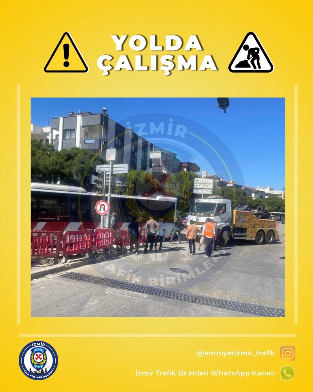 İzmir'in Konak ilçesinde, Gazeteci Hasan Tahsin Caddesi üzeri 220 Sokak kesişiminde bulunan TEİAŞ çalışma alanında bir ESHOT otobüsü çukura düştü.
