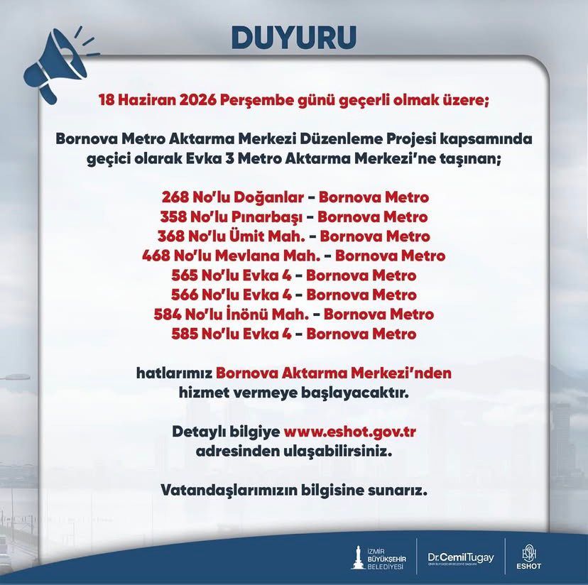 O otobüs hatları Bornova Metro'ya geri dönüyor!