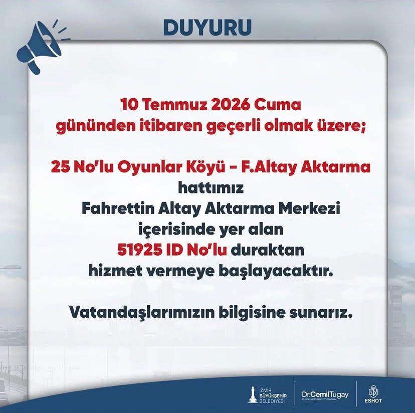 İzmir Büyükşehir Belediyesi Eshot Genel Müdürlüğü, Toplu Taşıma Kullanan Vatandaşları Yakından Ilgilendiren Önemli Bir Güzergah Düzenlemesini Duyurdu.