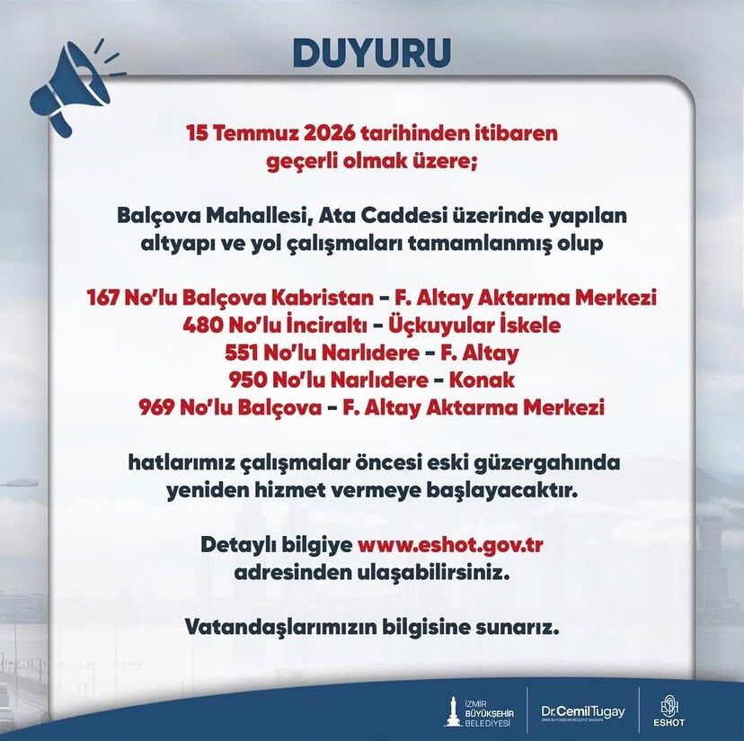 İzmir Büyükşehir Belediyesi Ve Eshot Genel Müdürlüğü, Balçova Ilçesinde Yaşayan Vatandaşları Sevindiren Önemli Bir Duyuru Paylaştı.