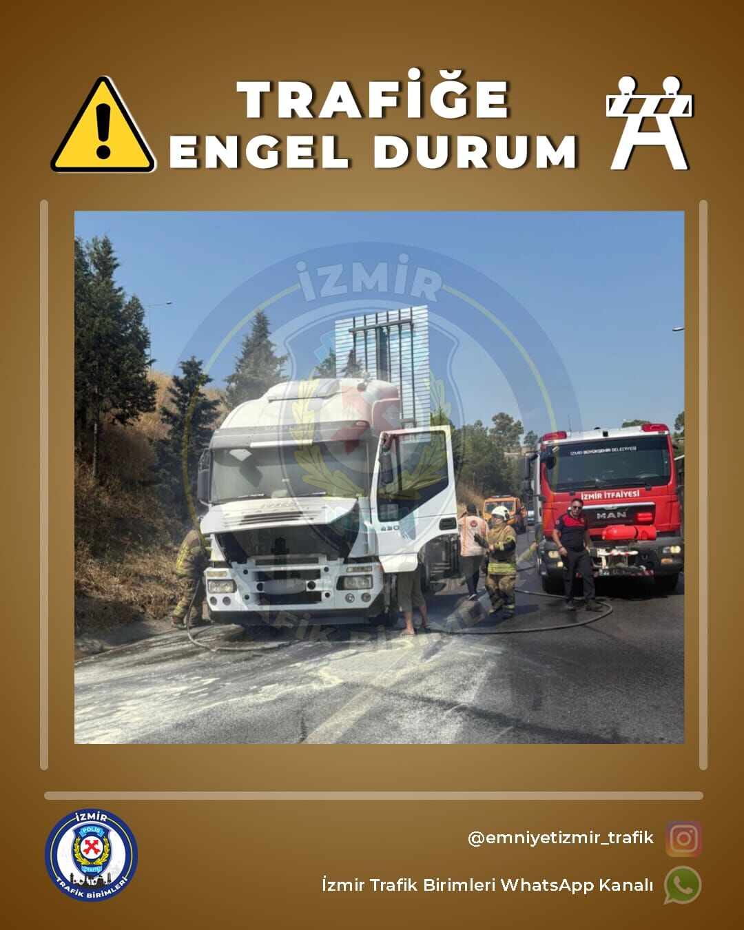 İzmir Otoyolu Bornova Istikametinde Seyir Hâlinde Olan Bir Çekicide Yangın Meydana Geldi.