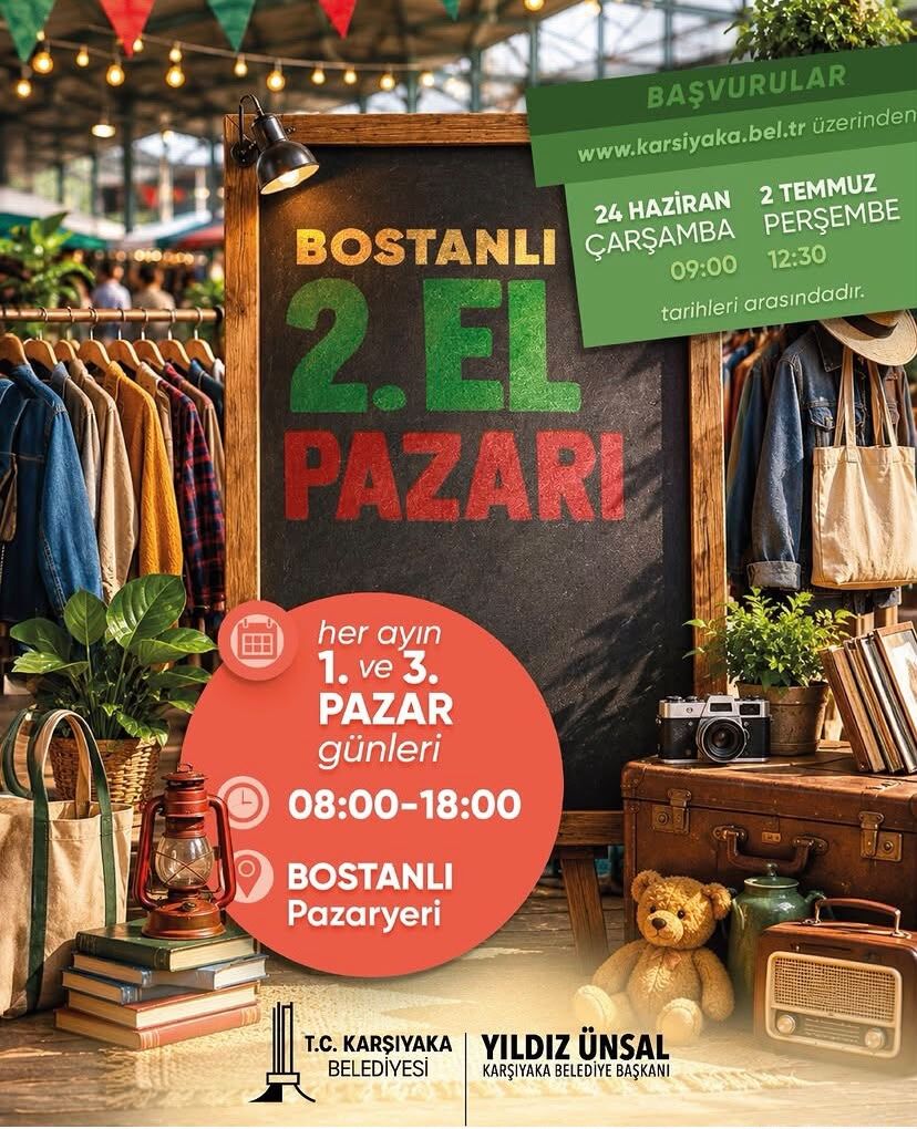 Karşıyaka Belediyesi’nin geri dönüşümü teşvik etmek ve kullanılmayan eşyaları yeniden ekonomiye kazandırmak amacıyla düzenlediği Bostanlı 2. El Pazarı için başvuru süreci başladı.