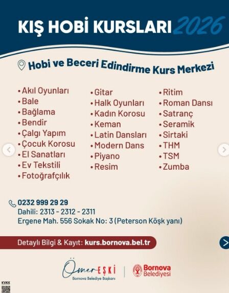 Bornova Belediyesi, Ilçedeki Farklı Merkezlerde Düzenlenecek Kış Hobi Kursları 2026 Eğitimleri Için Kayıt Sürecini Başlatıyor (3)