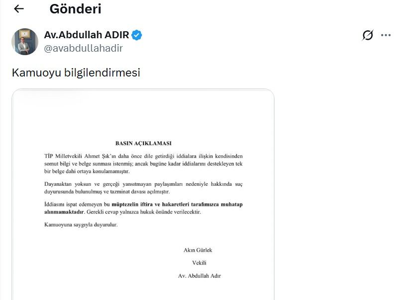 Gürlek’in Avukatından Ahmet Şık Hakkında Hukuki Süreç Açıklaması