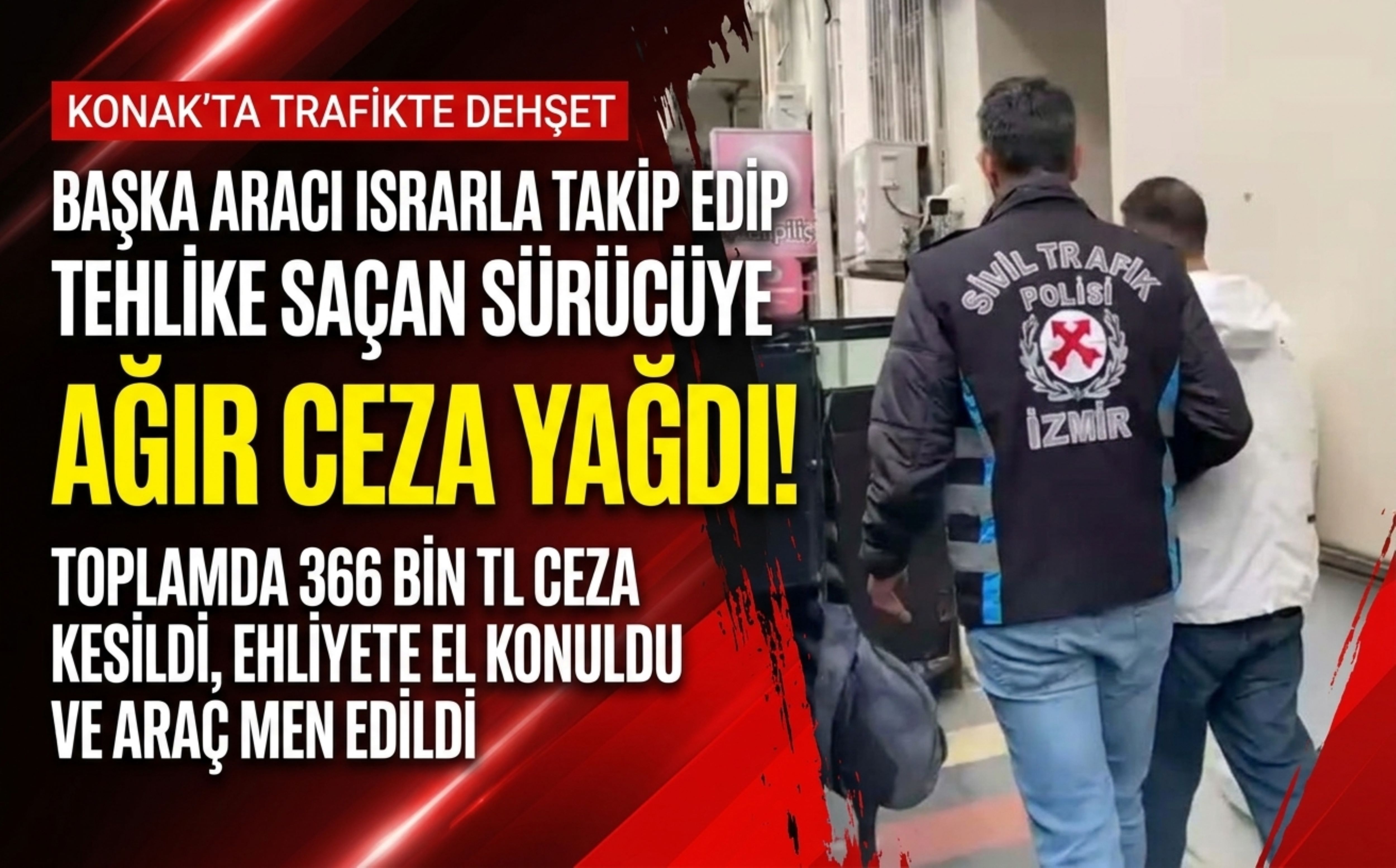 İzmir’de trafikte tehlike saçan sürücüye ağır ceza!