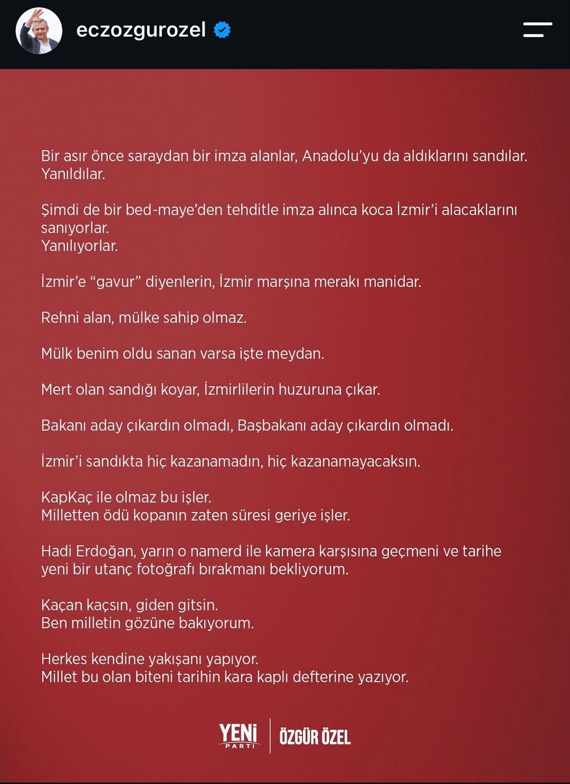 Özgür Özel’den Ak Parti İzmir Paylaşımına Yanıt,